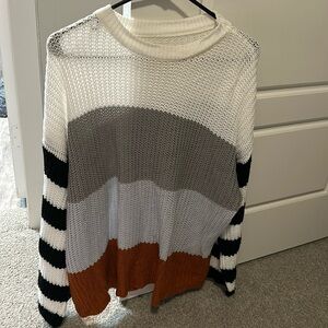 Rainbow Striped Pullover Loose Long Sleeve Thin Knitted Oversize Sweater